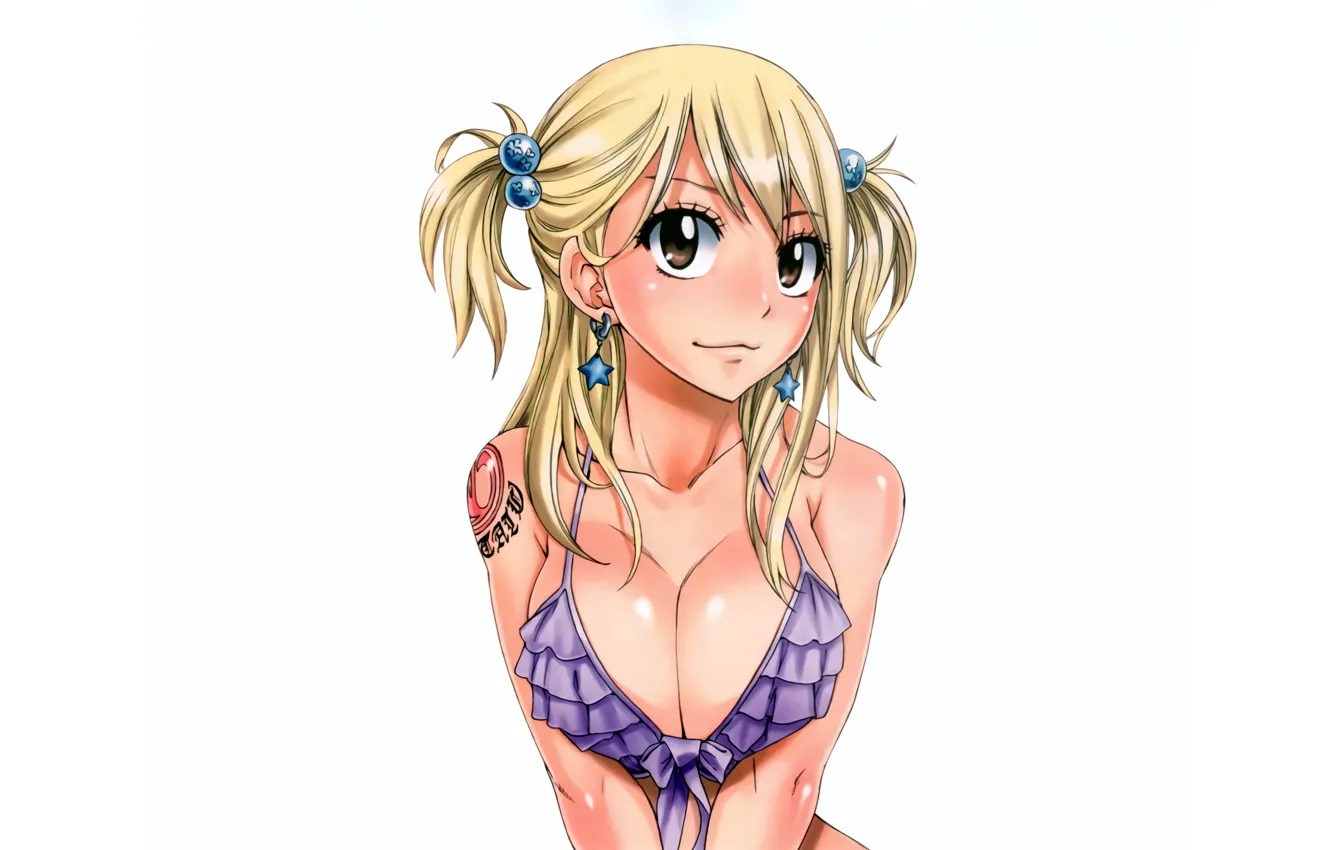 Фото обои girl, sexy, cleavage, long hair, brown eyes, boobs, anime, beautiful