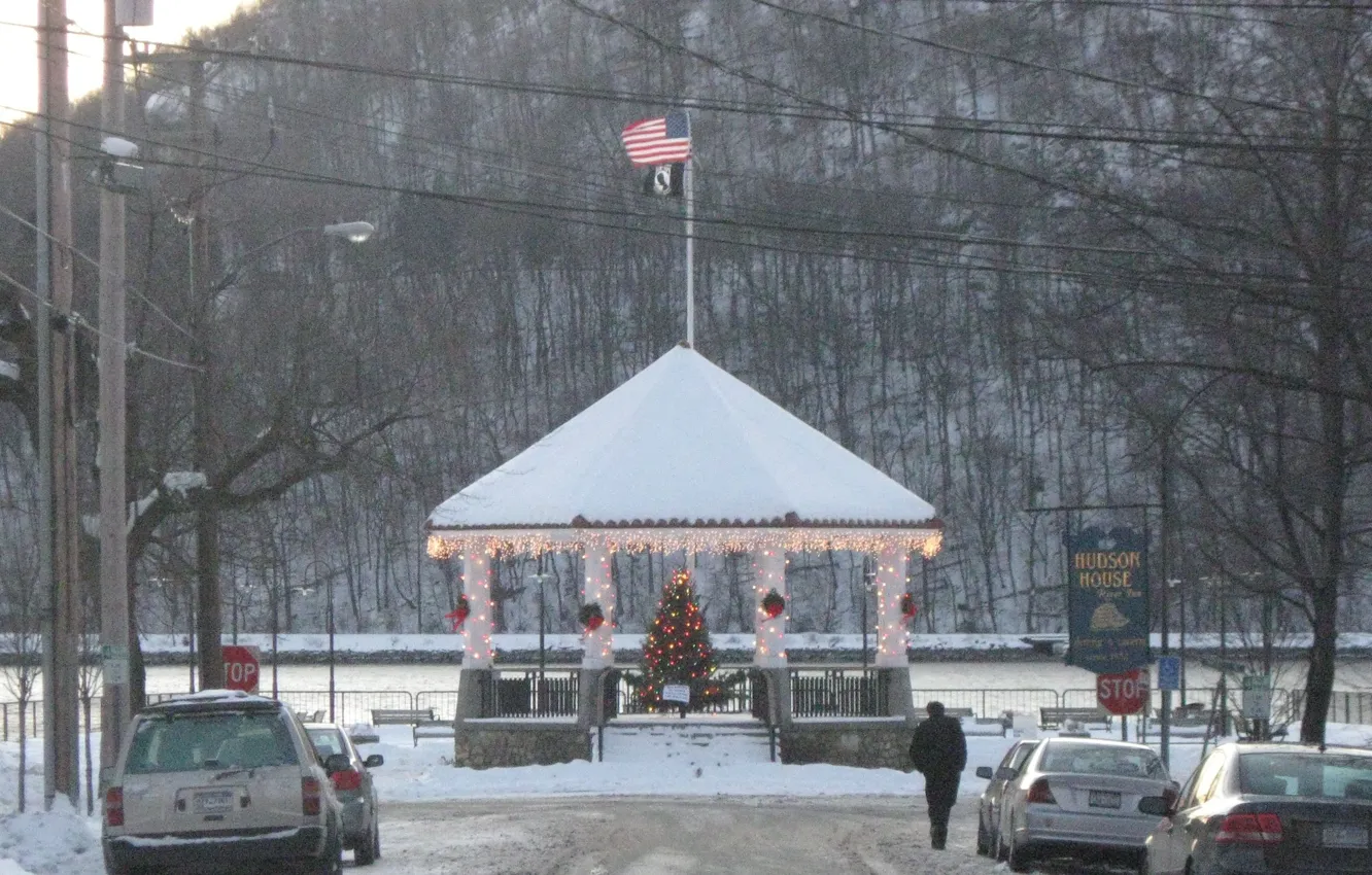 Фото обои Christmas, Winter, Gazebo, Cold Spring, Cold Spring Gazebo