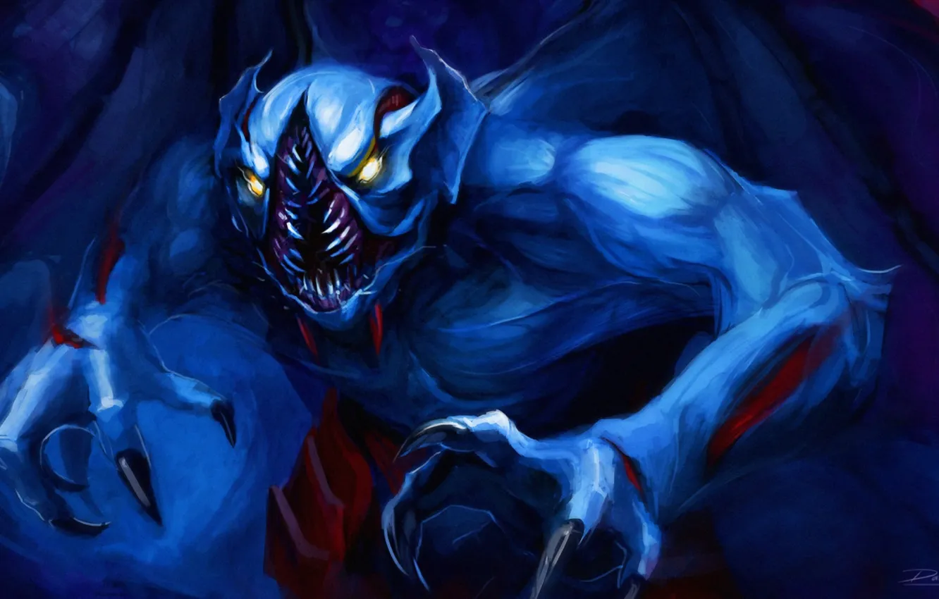 Фото обои атака, монстр, зубы, арт, Dota 2, Night Stalker, Balanar, Cryotube
