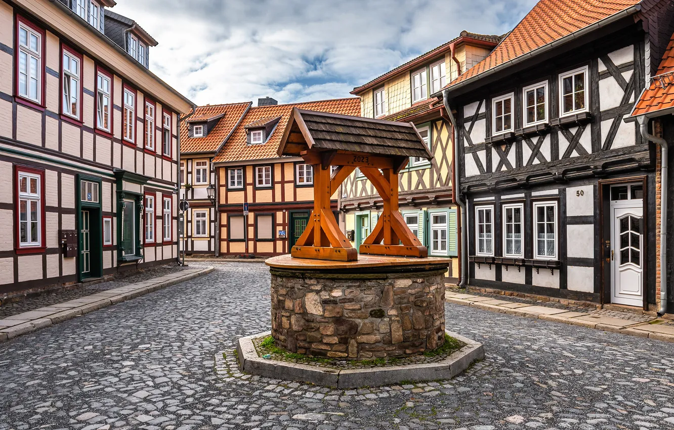 Фото обои Дома, Германия, Wernigerode, Колодец