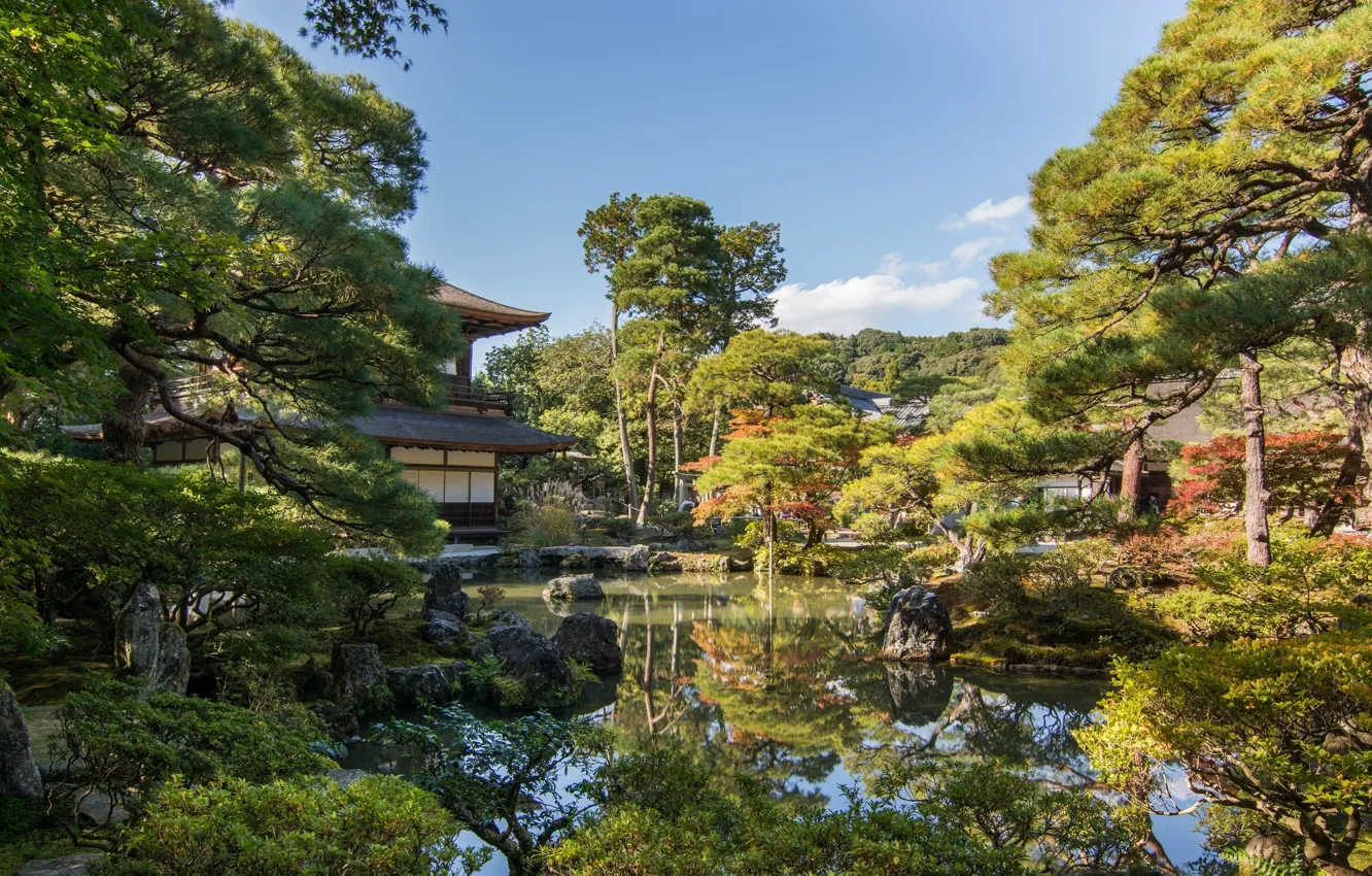 Фото обои озеро, парк, камни, красота, Япония, Киото