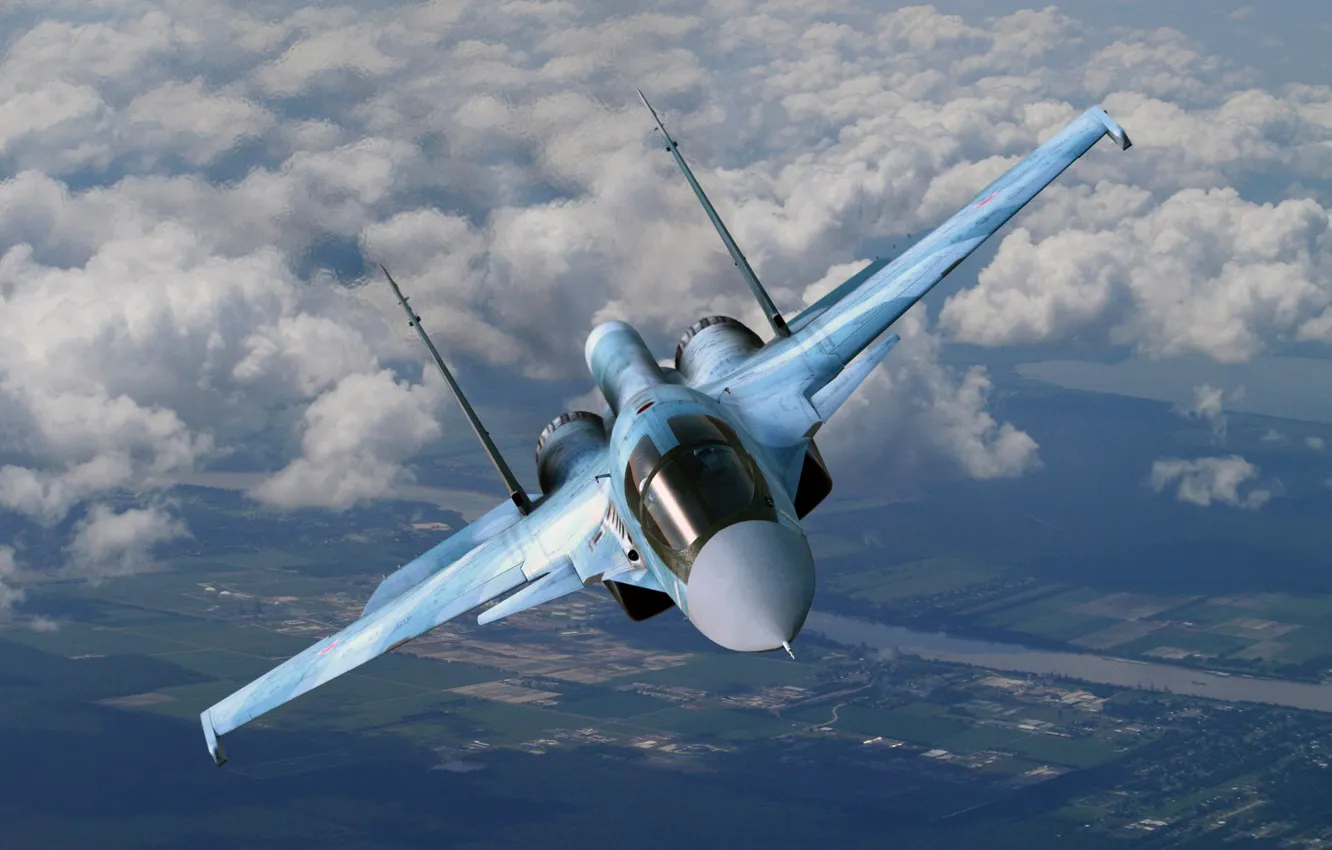 Фото обои Небо, истребитель Су-34