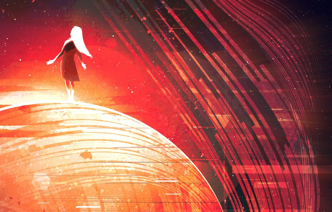 Фото обои девушка, линии, фон, цвет, минимализм, текстура, fantasy, art