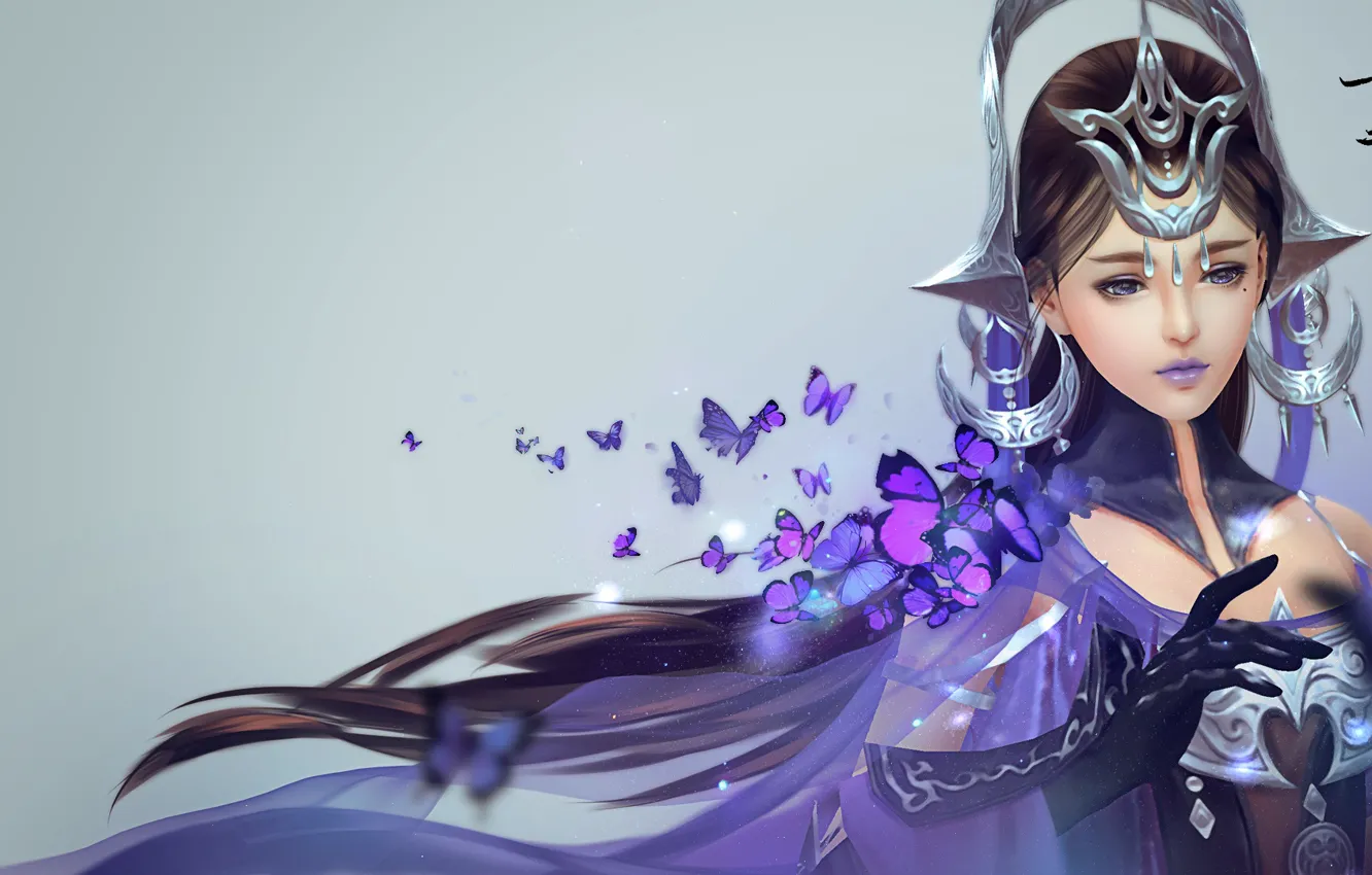 Фото обои девушка, магия, бабочка, арт, Цзянь Ван