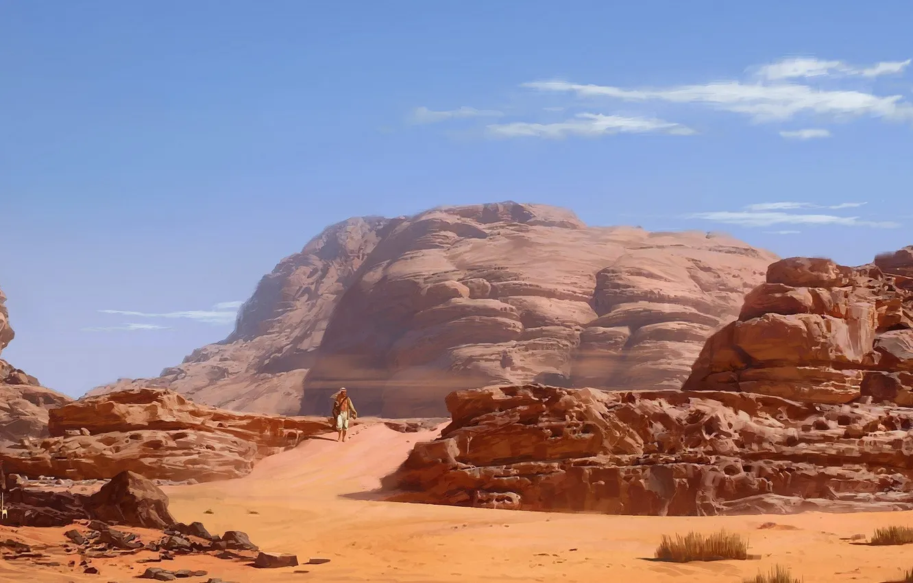 Фото обои песок, небо, скала, камни, люди, скалы, ветер, пустыня