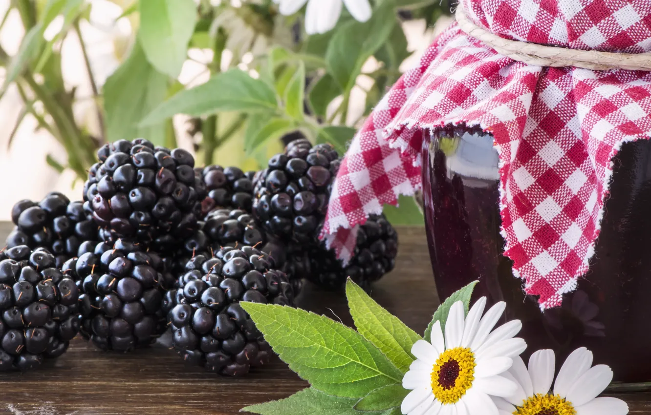 Фото обои ягоды, банка, ежевика, варенье, berries, jam, blackberries, Bank