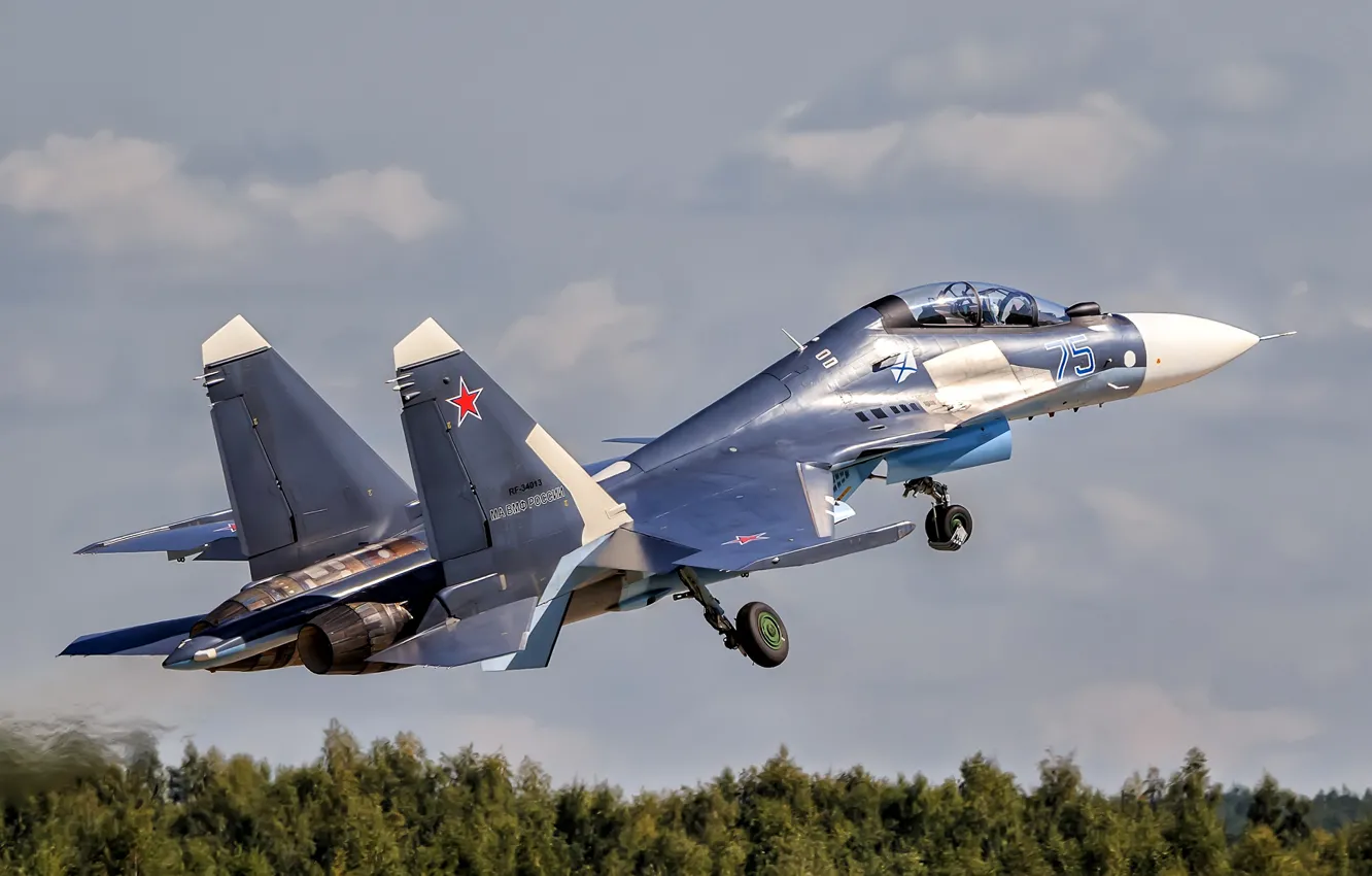 Фото обои небо, взлёт, многоцелевой истребитель, Су-30СМ, Su-30SM, МА ВМФ России, поколение 4+