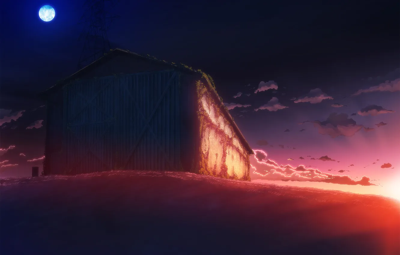 Фото обои небо, облака, пейзаж, высота, аниме, арт, ангар, Anime