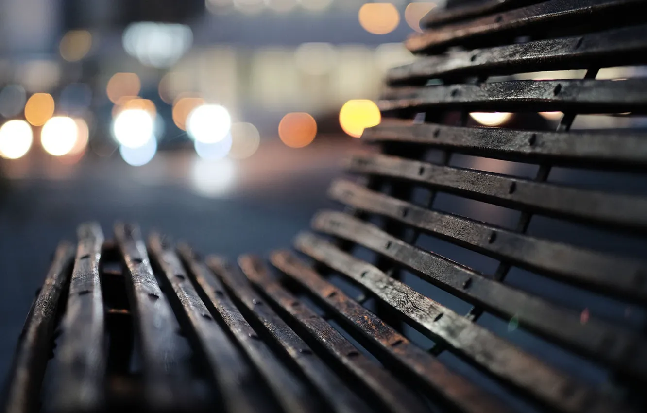 Фото обои скамейка, вечер, размытость боке