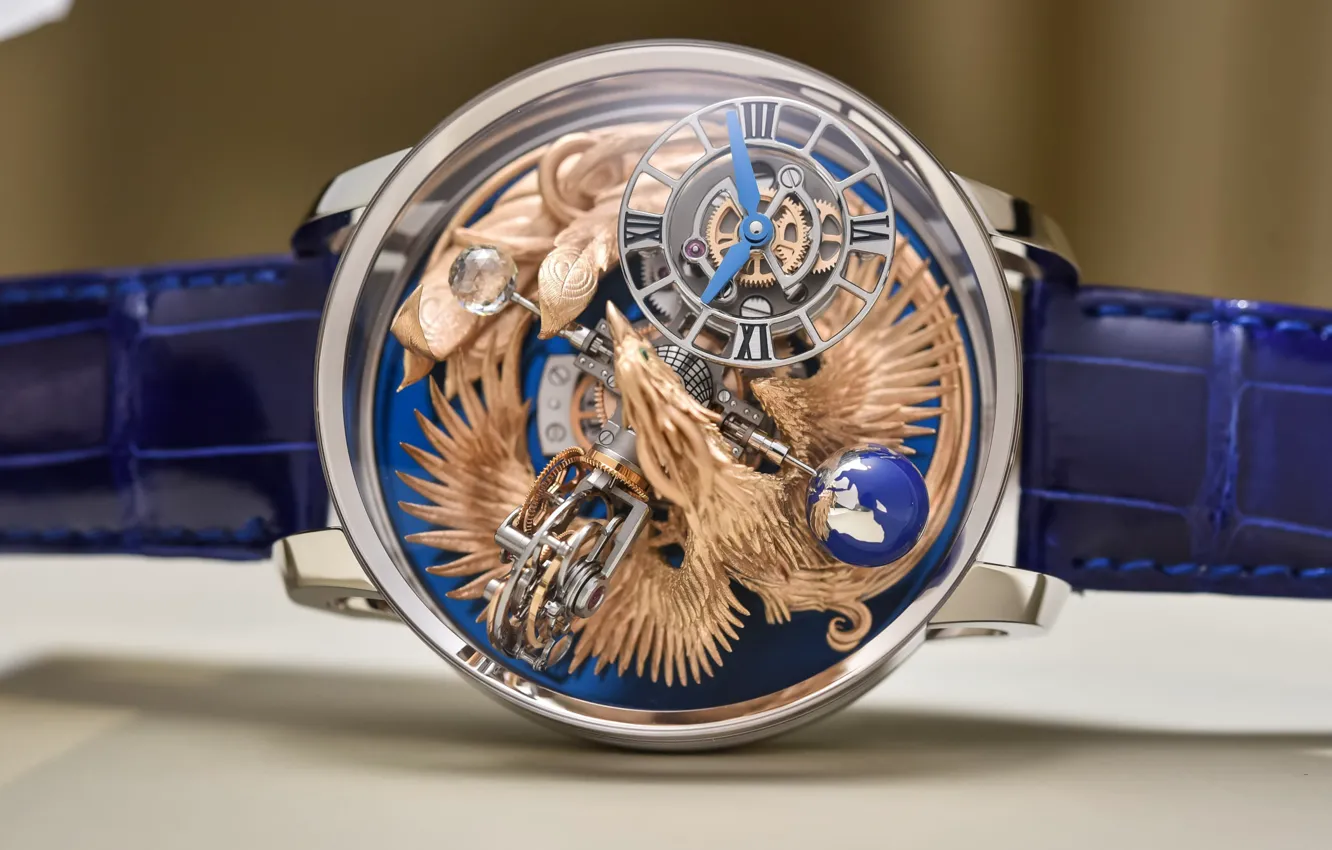 Фото обои птица, часы, земной шар, феникс, роскошь, Jacob & Co, Astronomia Art Phoenix