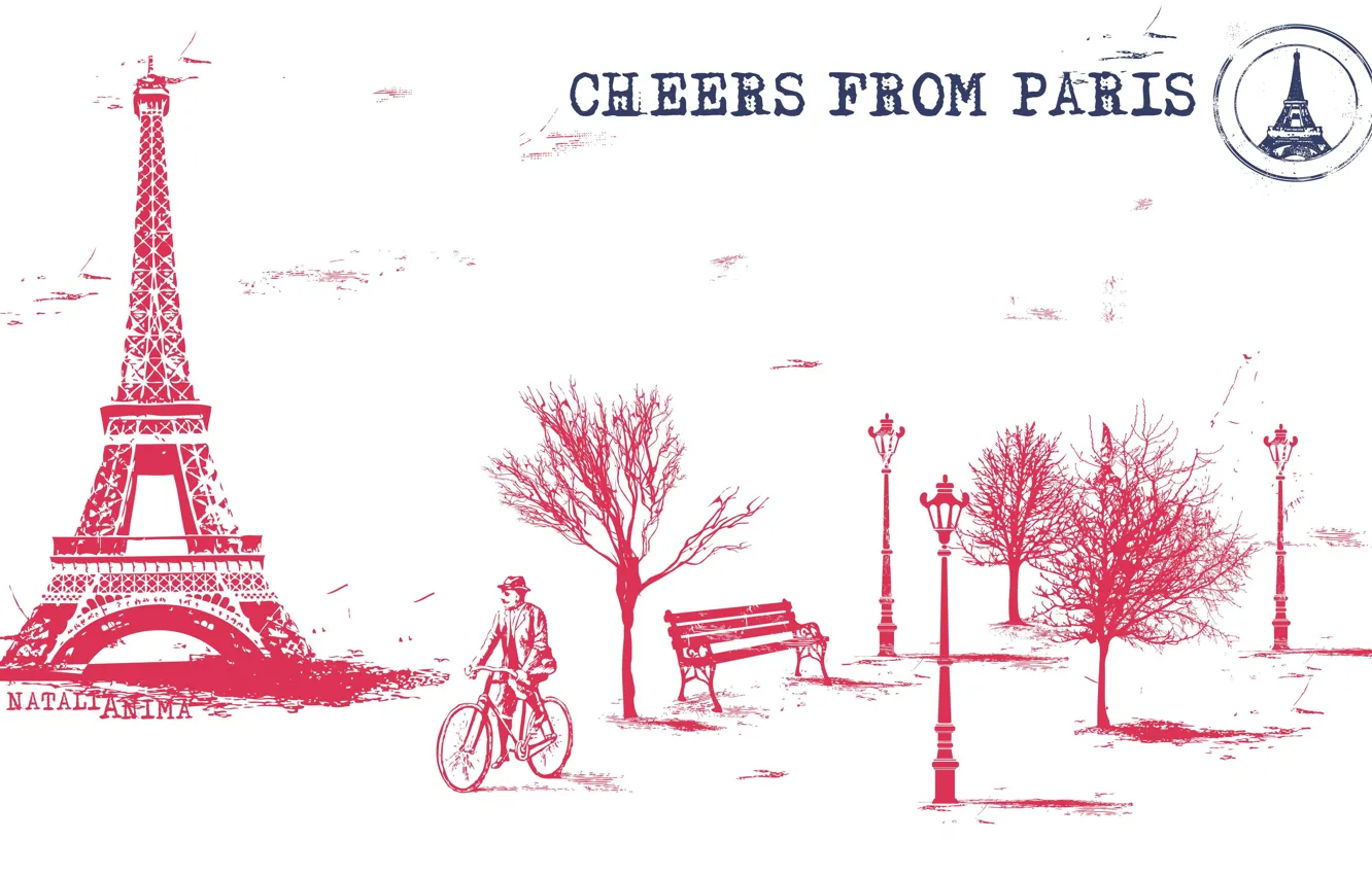 Фото обои деревья, скамейка, велосипед, city, Франция, Париж, старик, Эйфелева башня