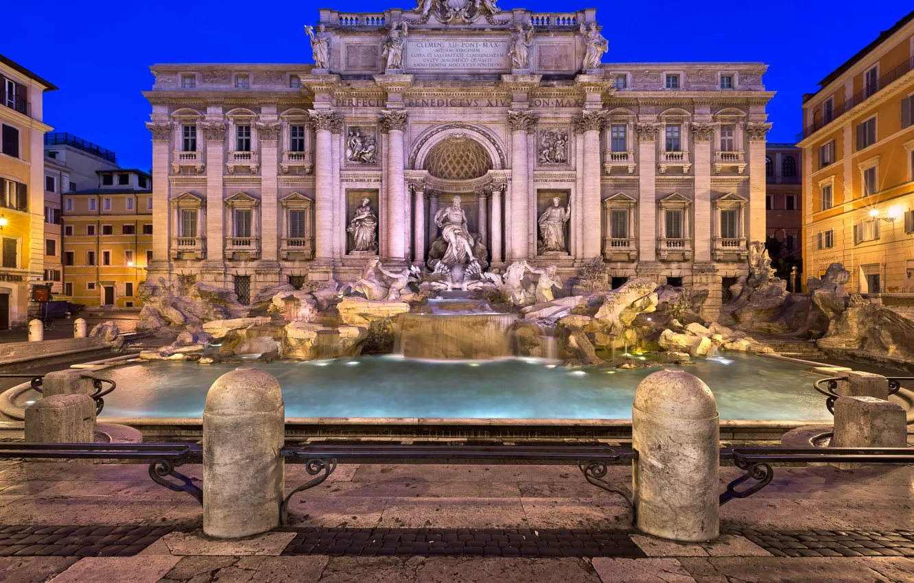 Фото обои Рим, Италия, фонтан, скульптуры, Треви