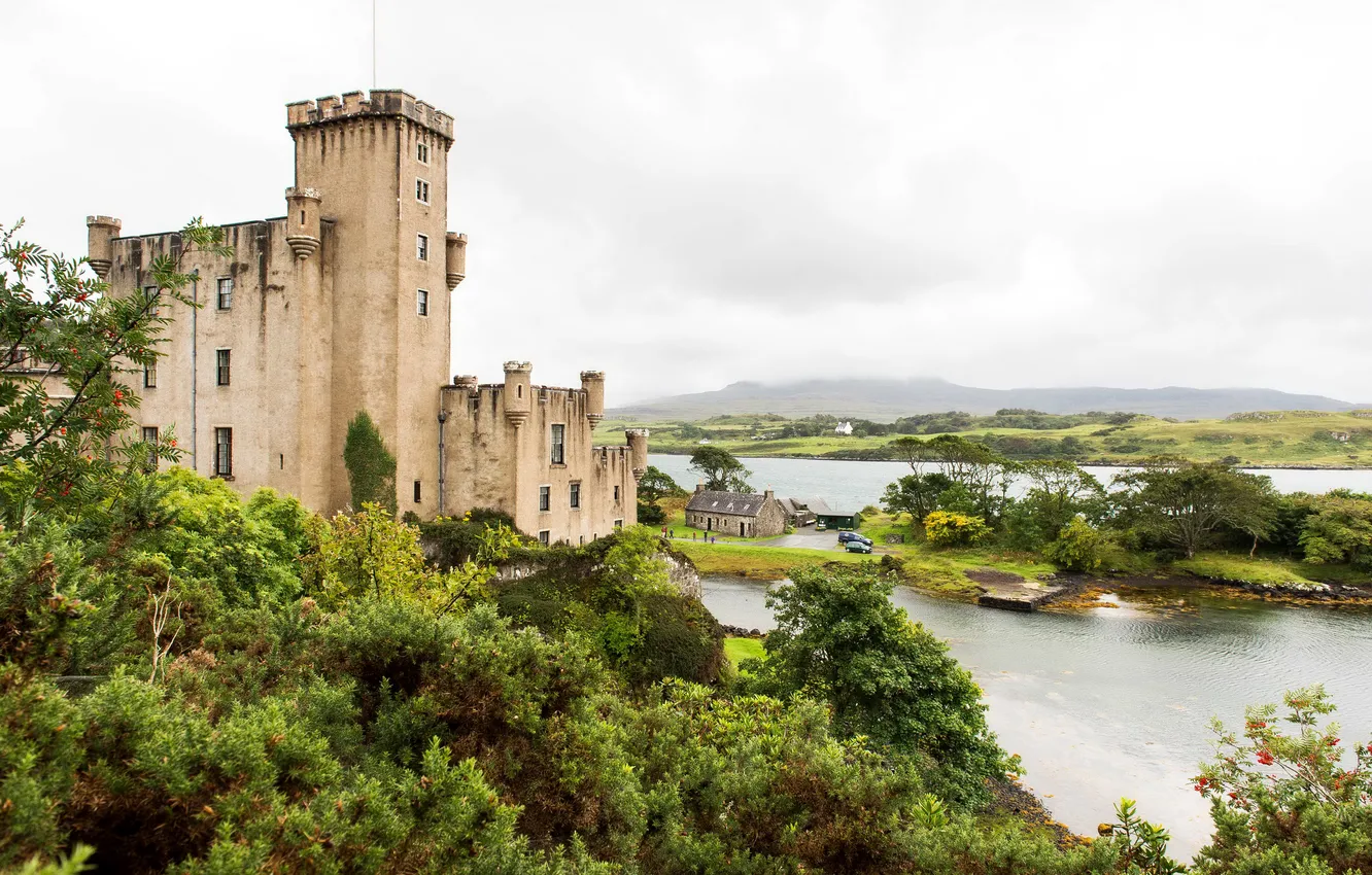 Фото обои пейзаж, город, река, фото, замок, Шотландия, Dunvegan