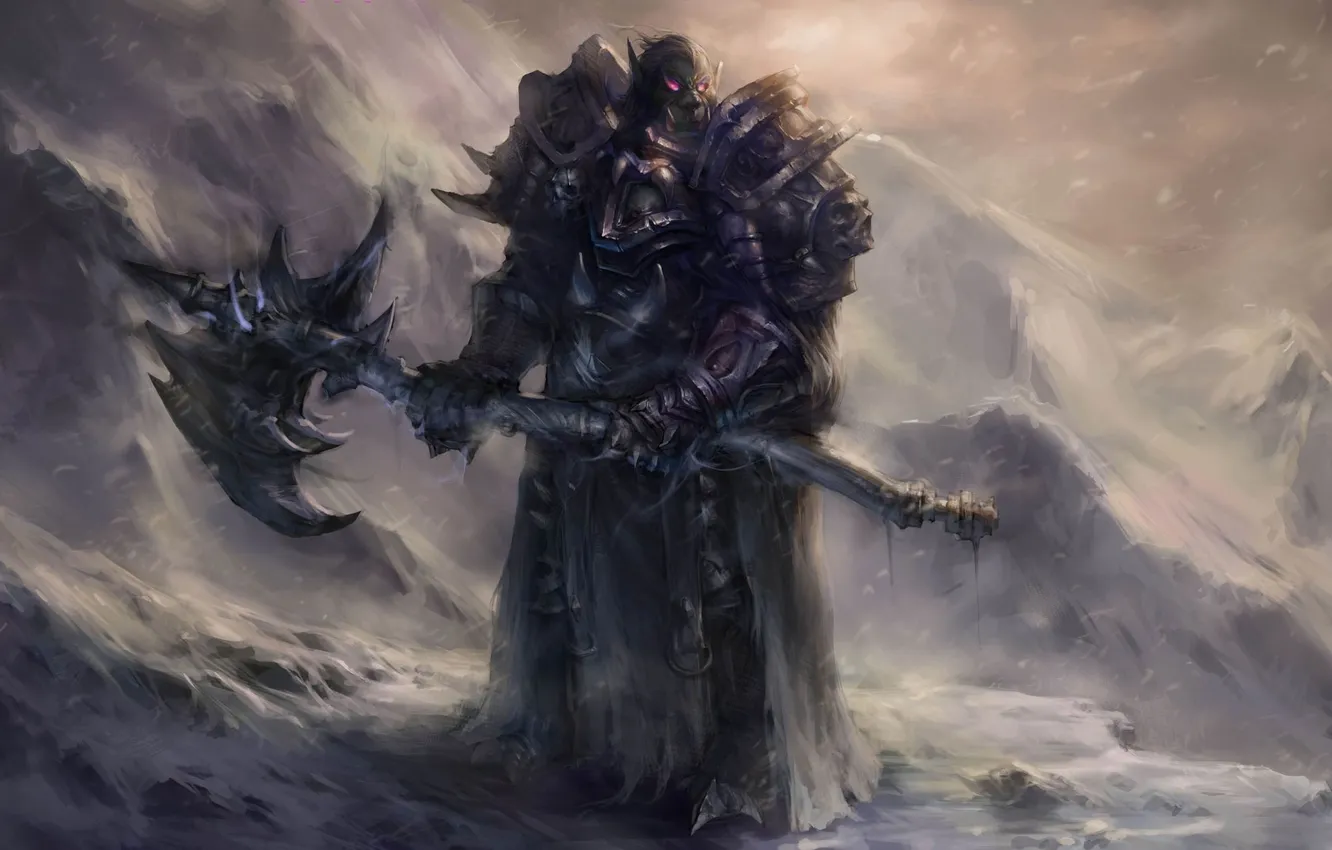 Фото обои WoW, World of Warcraft, Death Knight, Orc, орк, рыцарь смерти