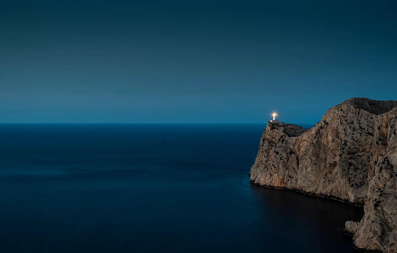 Фото обои Spain, lighthouse, blue hour, Balearic Islands, Pollença, Cap Formentor, Illes Balears