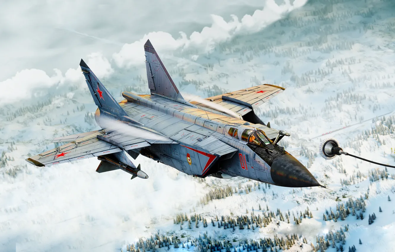 Фото обои Зима, Рисунок, Истребитель, Арт, MiG, МиГ, ВВС, Перехватчик