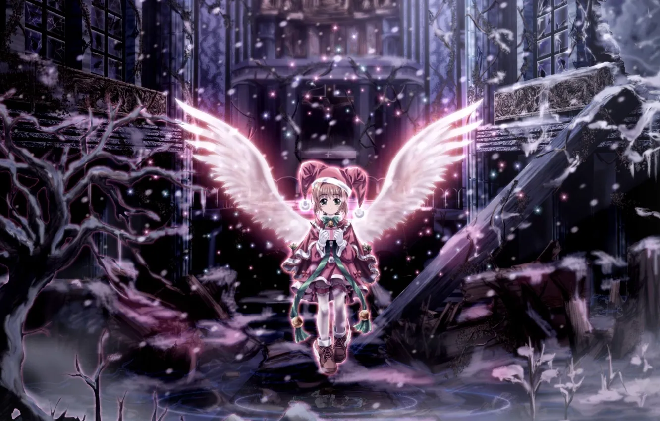 Фото обои зима, крылья, ангел, аниме, девочка, Декабрь