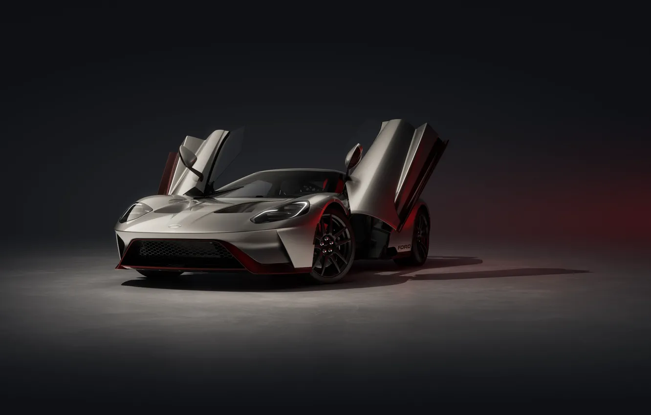 Фото обои Ford, Форд, Темный фон, Supercar, Спереди, 2022, Ford GT LM Edition, Mid-engine two-seater sports car