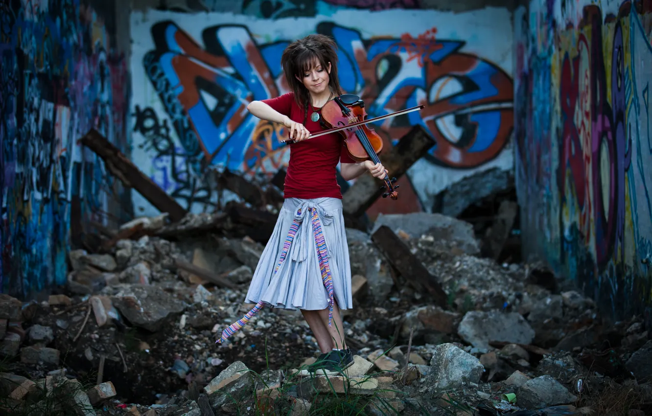 Фото обои девушка, скрипка, violin, Линдси Стирлинг, Lindsey Stirling, скрипачка