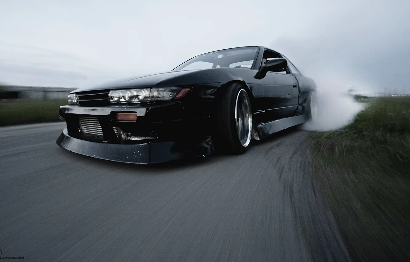 Фото обои nissan, turbo, drift, black, japan, smoke, jdm, tuning