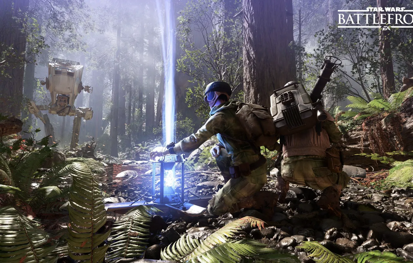 Фото обои лес, звездные войны, star wars, повстанцы, Electronic Arts, dice, боевая машина, FPS