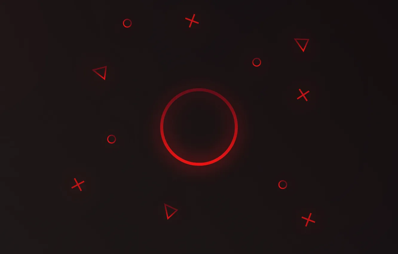 Фото обои круги, красный, графика, треугольники, круг, плюсы, крестики, красный градиент