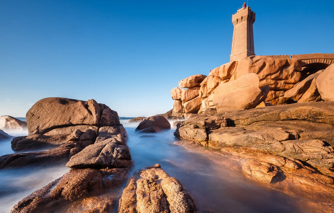 Фото обои море, камни, скалы, маяк, башня