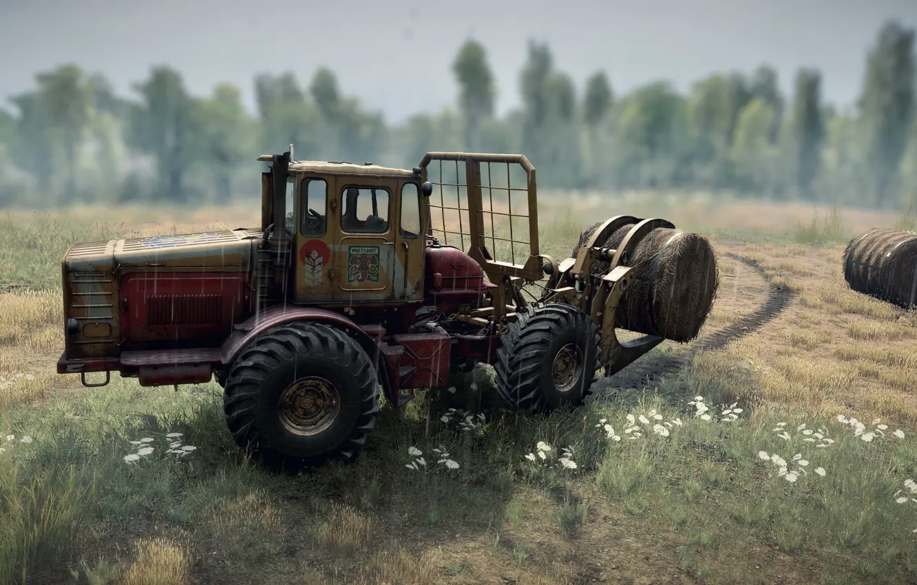 Фото обои HDR, Rain, Game, Field, Tractor, UHD, Xbox One X, Photography by Tom