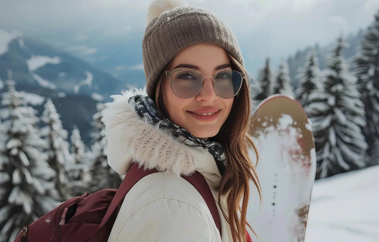 Фото обои happy, woman, snowboarding, enjoying