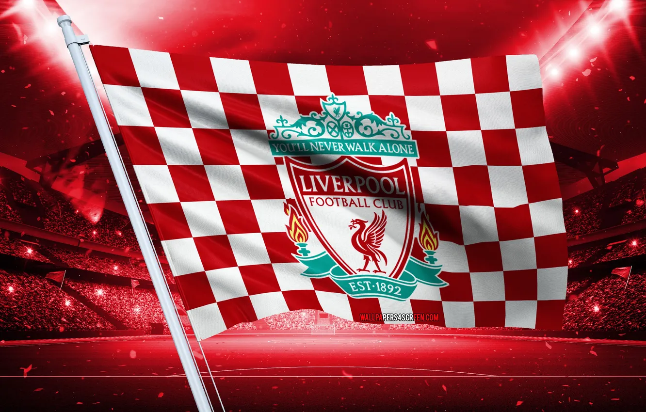 Фото обои Logo, Football, Stadium, Liverpool, Liverpool FC, YNWA, Flag, Liverpool Football Club