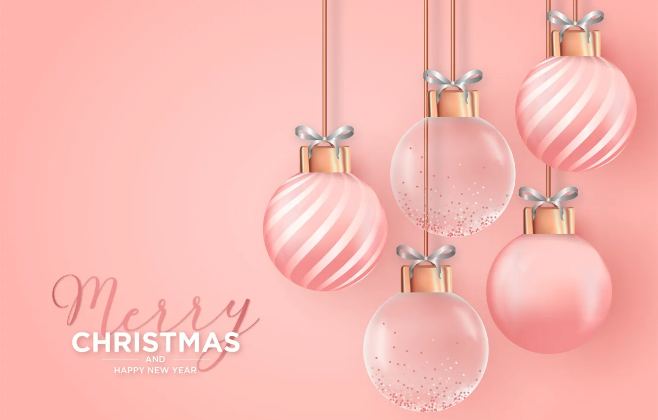 Фото обои шарики, шары, Рождество, Новый год, розовый фон