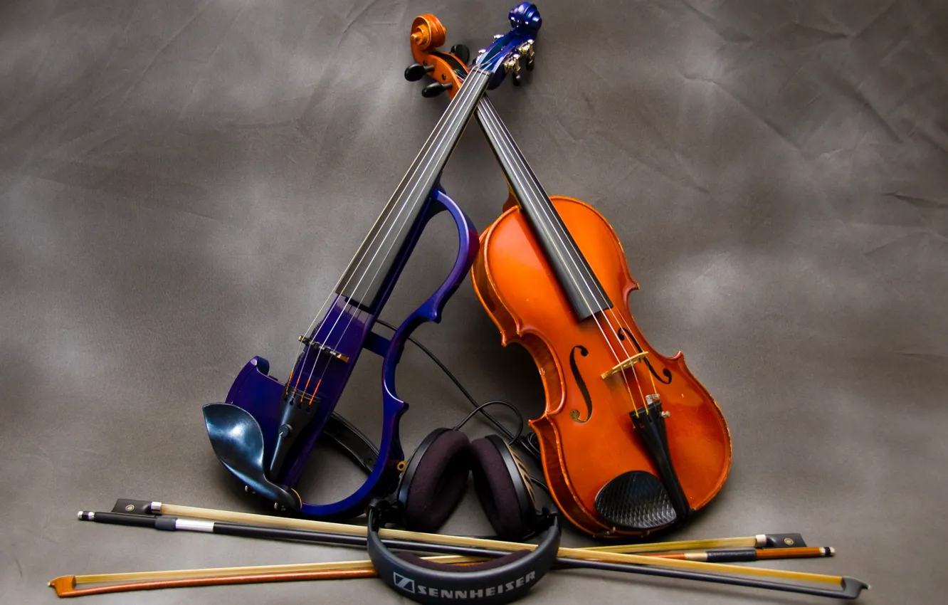 Фото обои музыка, наушники, скрипки