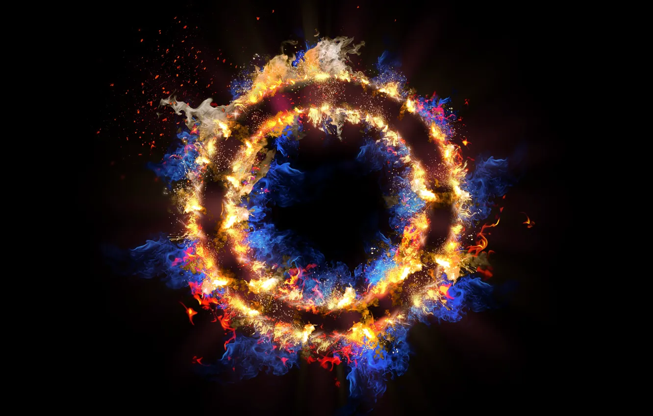 Фото обои абстракция, темный фон, огонь, пламя, круг, кольцо, fire, flame