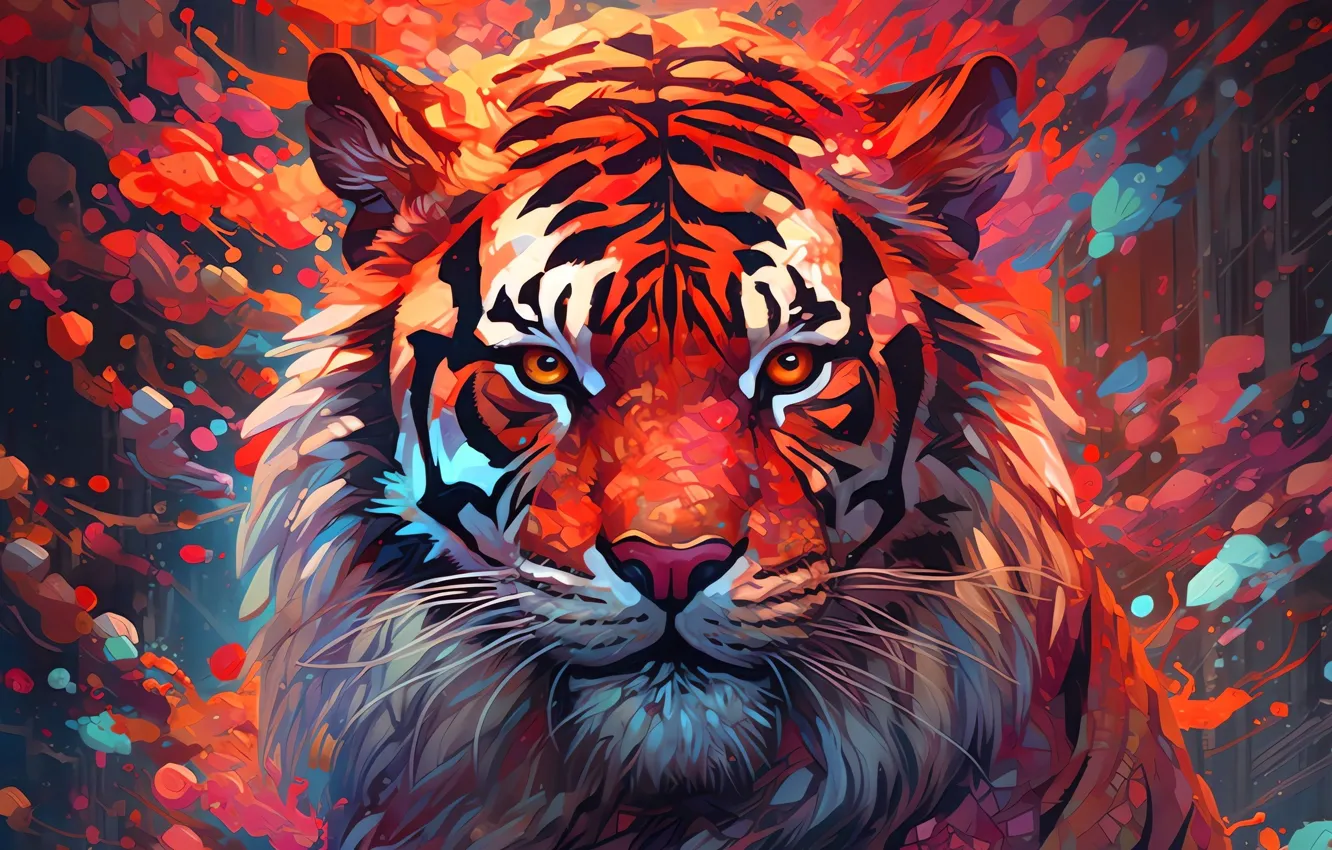 Фото обои tiger, art, animal, spray, muzzle
