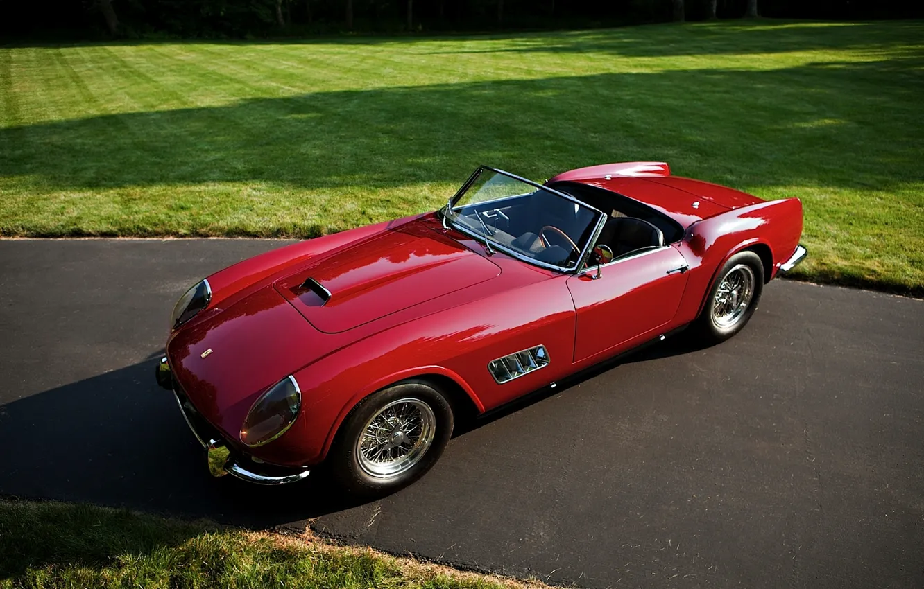 Фото обои ретро, Красный, Кабриолет, Ferrari, California, 250