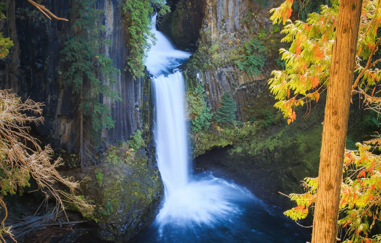 Фото обои природа, скалы, водопад, Осень, nature, autumn, waterfall