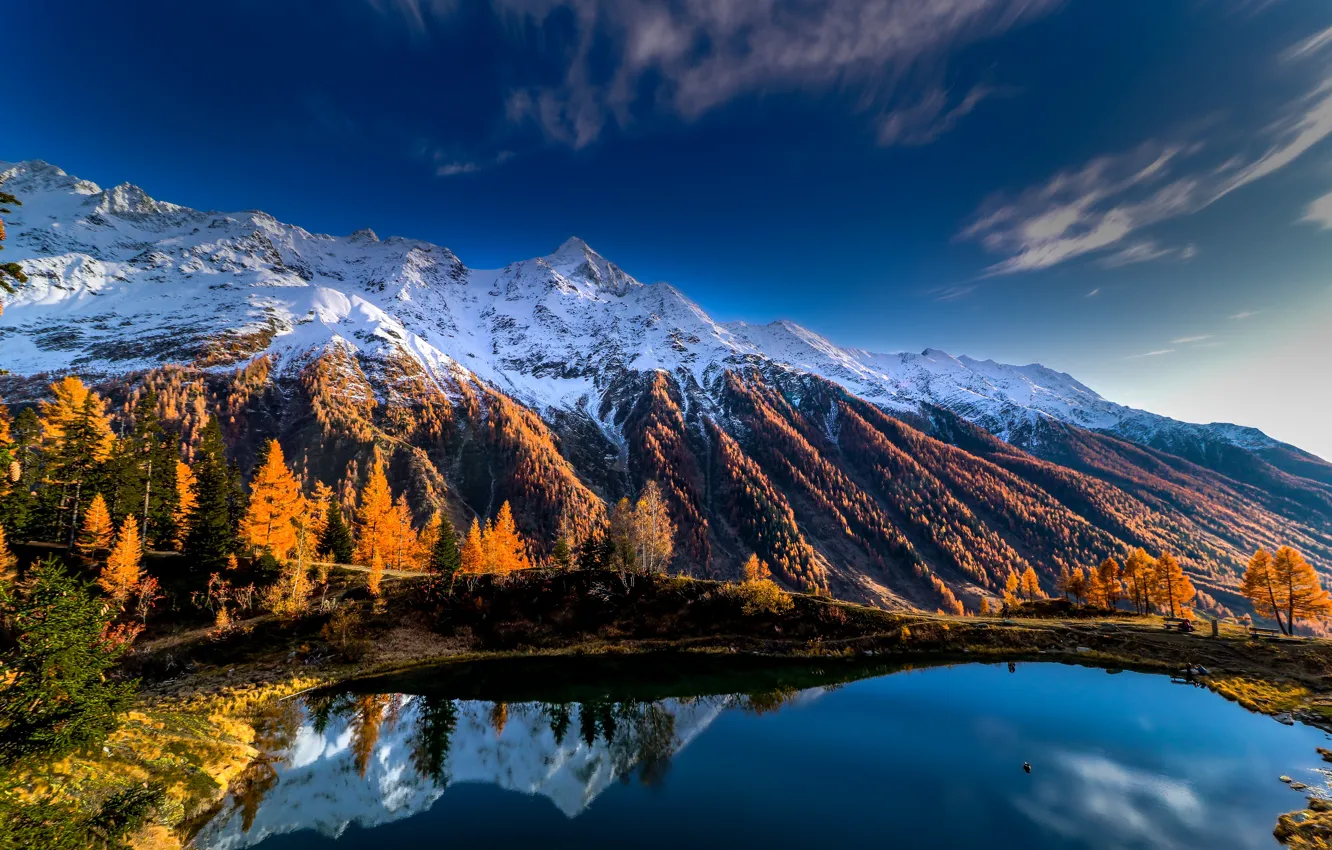 Фото обои осень, горы, озеро, отражение, Швейцария, Switzerland, Bernese Alps, Бернские Альпы