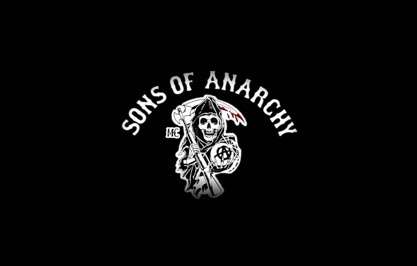 Фото обои смерть, оружие, логотип, коса, сериал, sons of anarchy