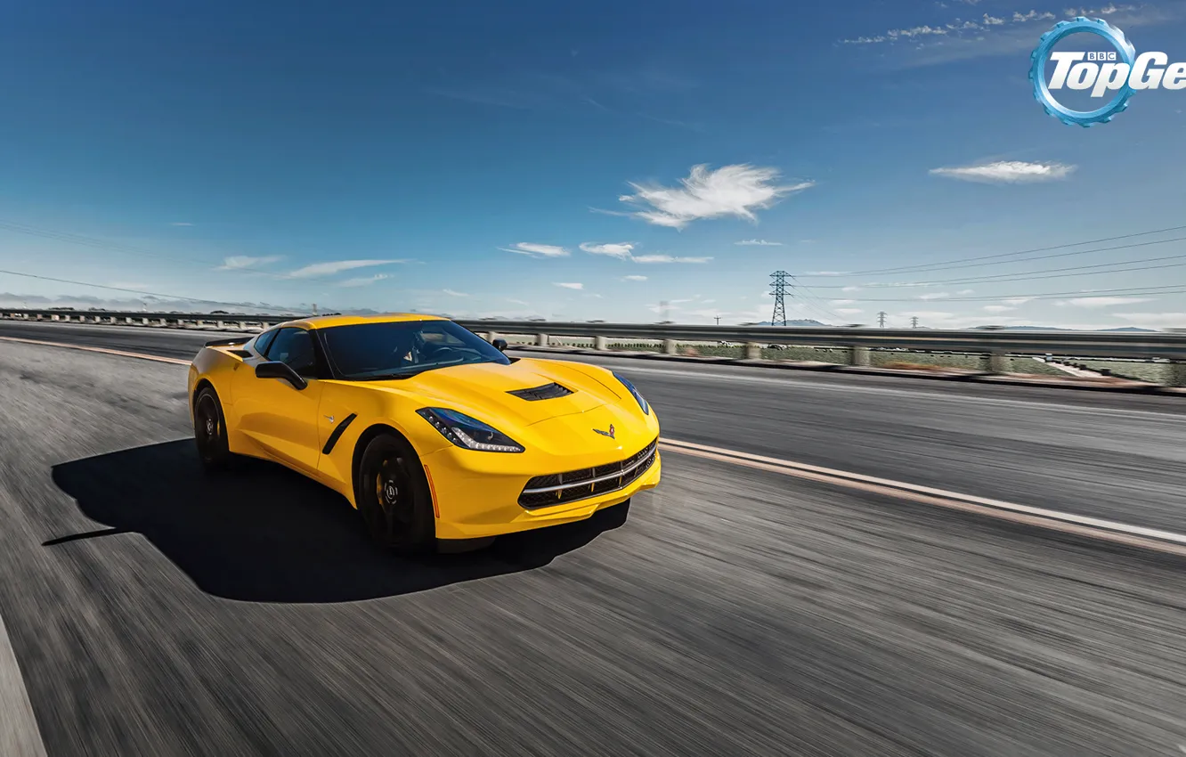 Фото обои дорога, небо, желтый, Corvette, Chevrolet, Шевроле, Top Gear, Coupe