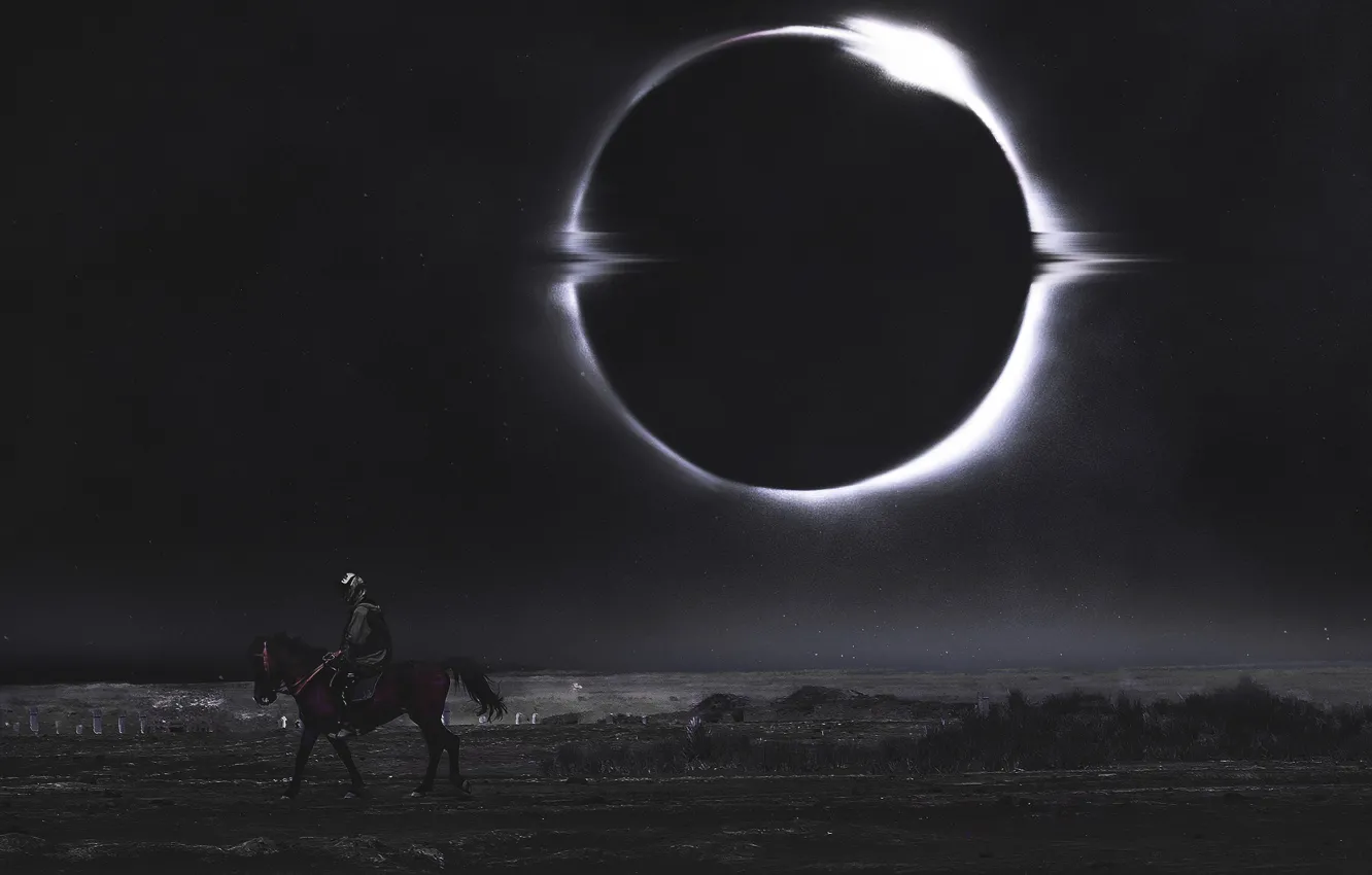 Фото обои Лошадь, Луна, Звезда, Конь, Затмение, Eclipse, Фантастика, Concept Art