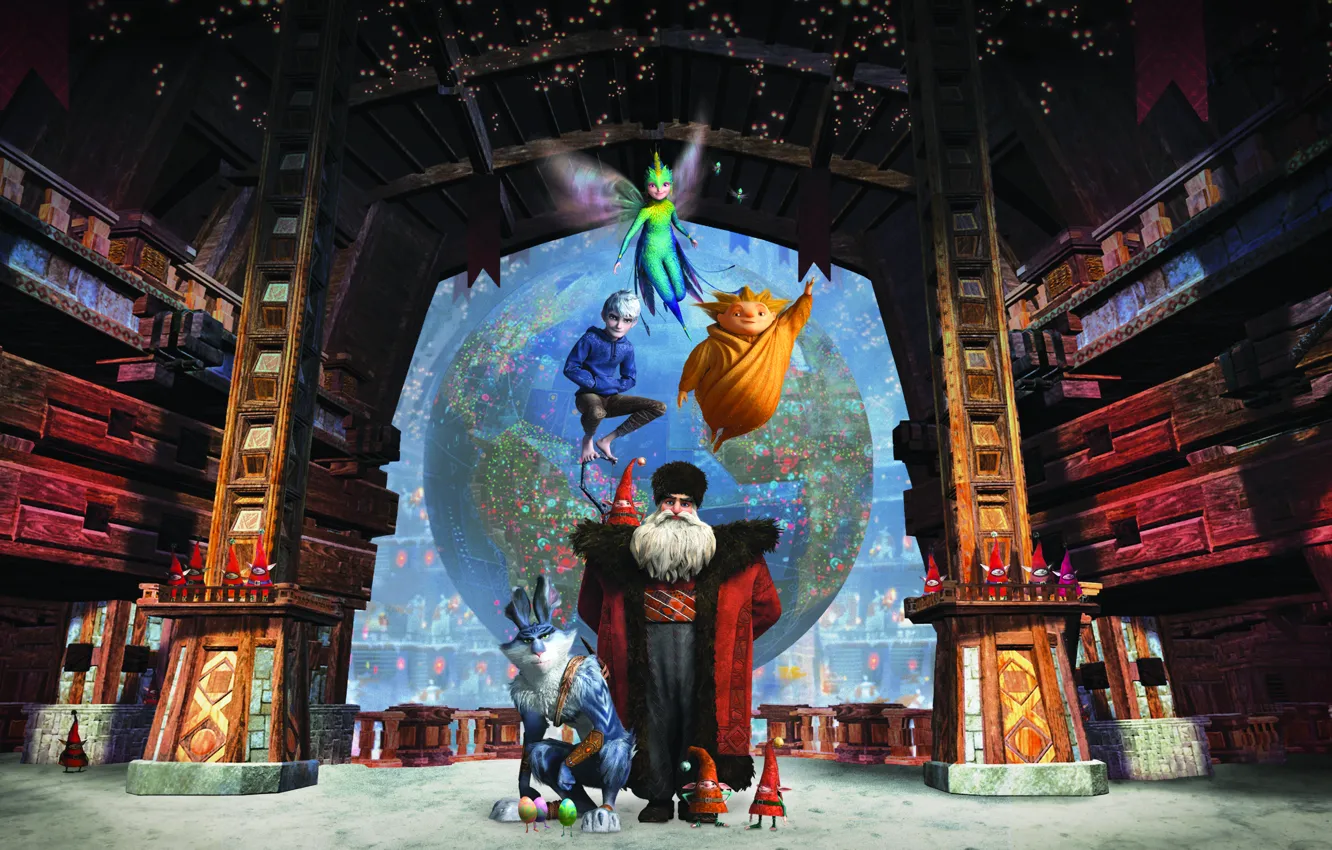 Фото обои мультфильм, Новый Год, фэнтези, DreamWorks, 2013, Санта-Клаус, Хранители снов, Пасхальный кролик