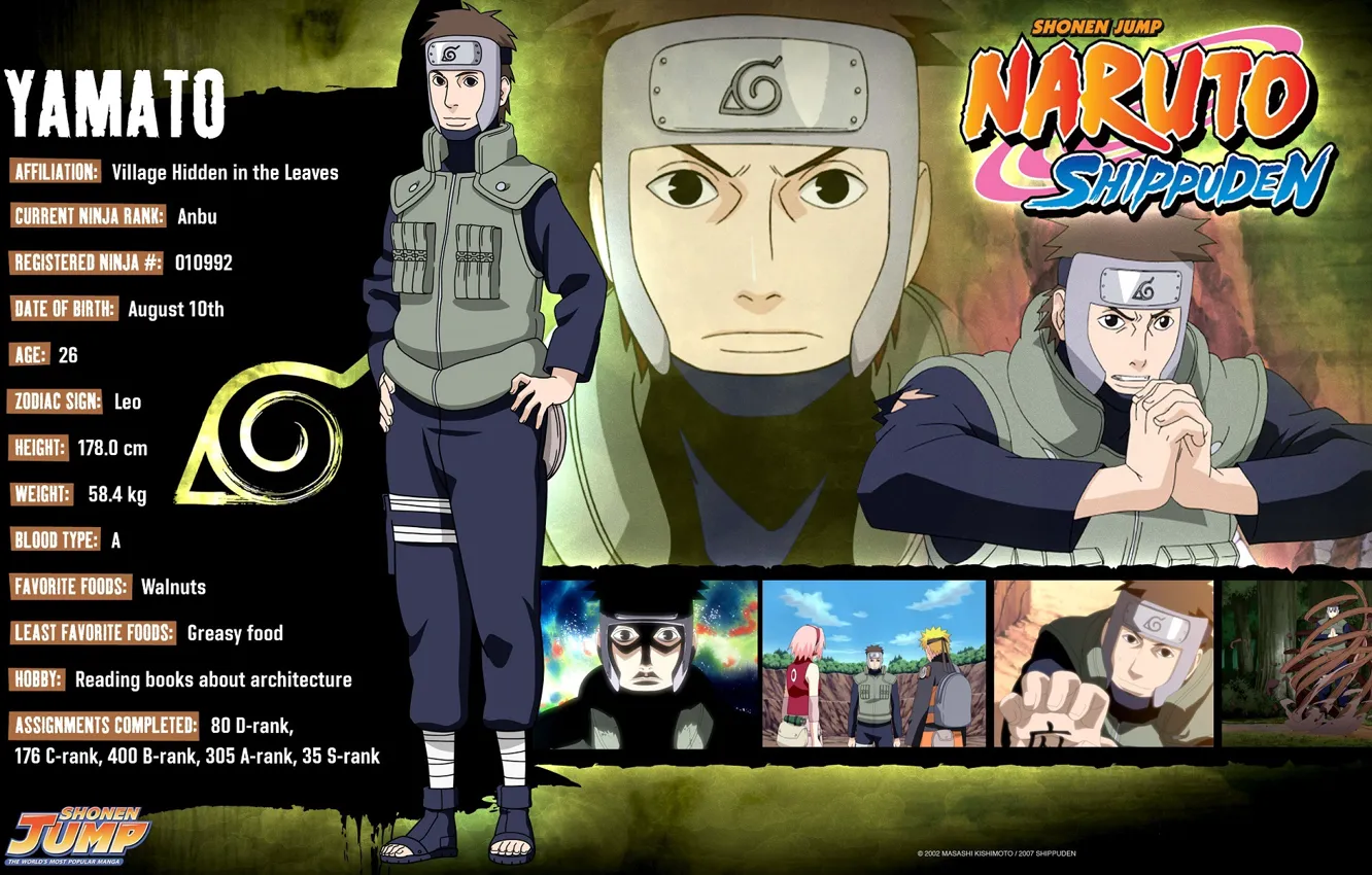 Фото обои Naruto, жилет, ninja, Yamato, Коноха, наруто ураганные хроники, досье, анкета