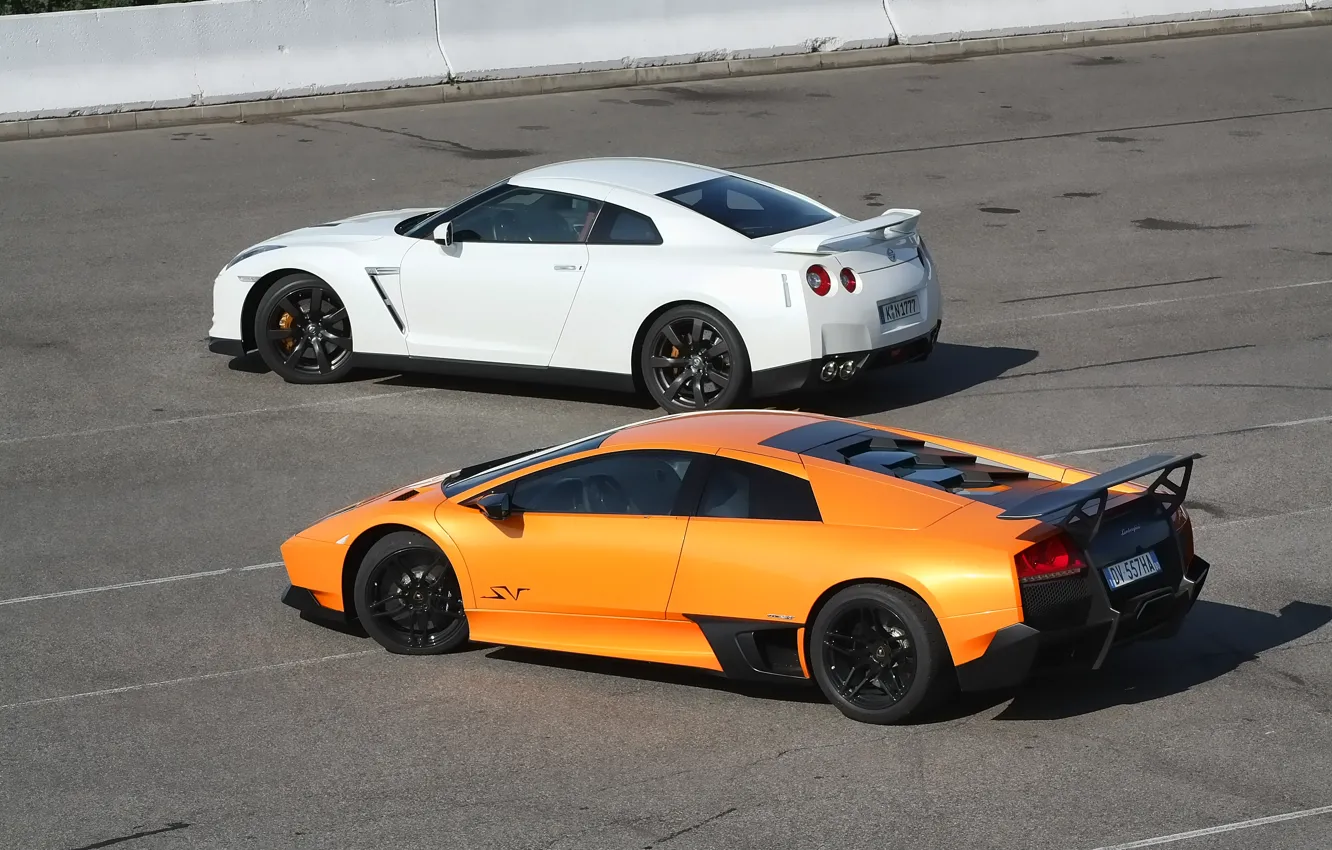 Фото обои Lamborghini, Nissan, GT-R, Murcielago, Supercar, Суперкары, SV LP670-4