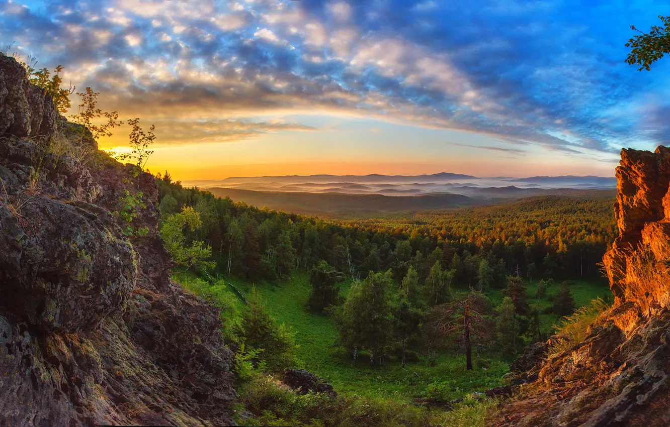 Фото обои colors, forest, sunset, rocks, Сагайдак Павел