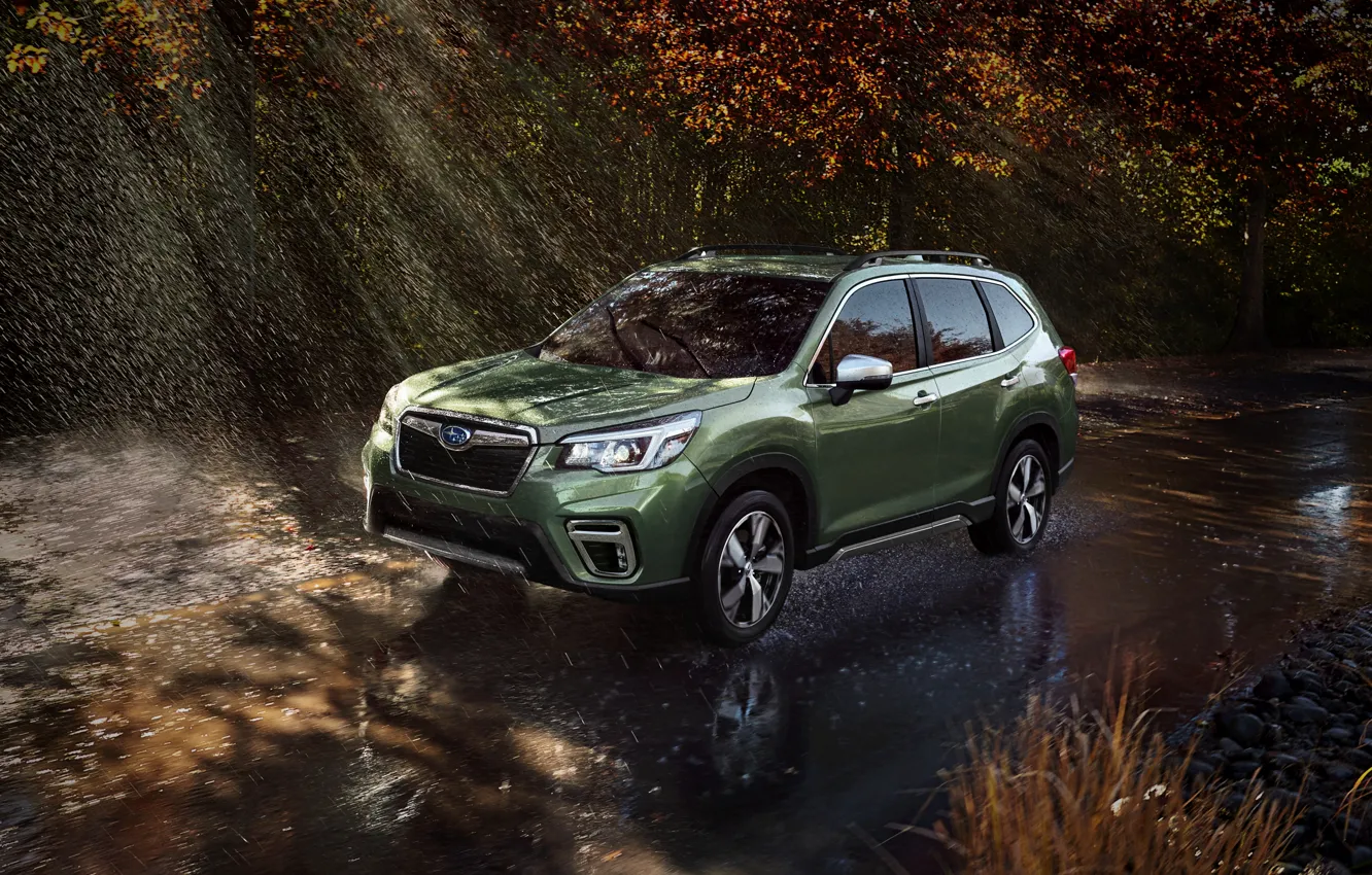 Фото обои Subaru, мокрый асфальт, кроссовер, Forester, 2019