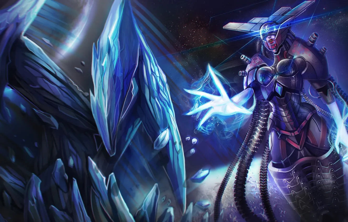 Фото обои девушка, камни, рука, арт, кристаллы, League of Legends, Lissandra