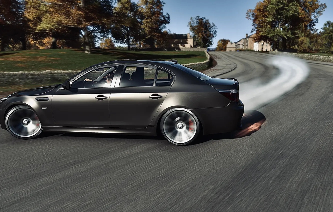 Фото обои HDR, BMW, Drift, Fire, Fall, Street, Smoke, Game