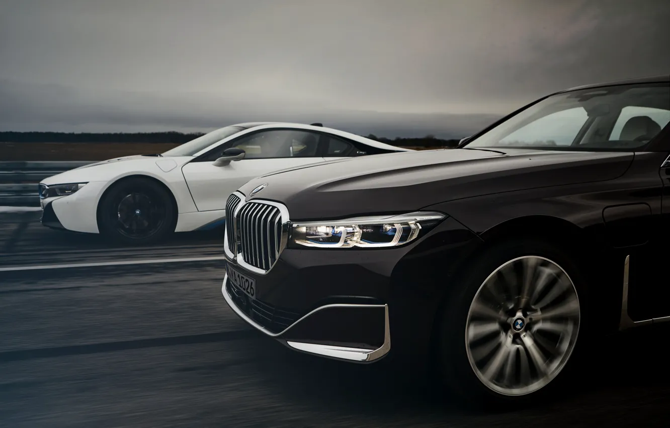 Фото обои купе, BMW, седан, гибрид, передняя часть, четырёхдверный, G12, i8