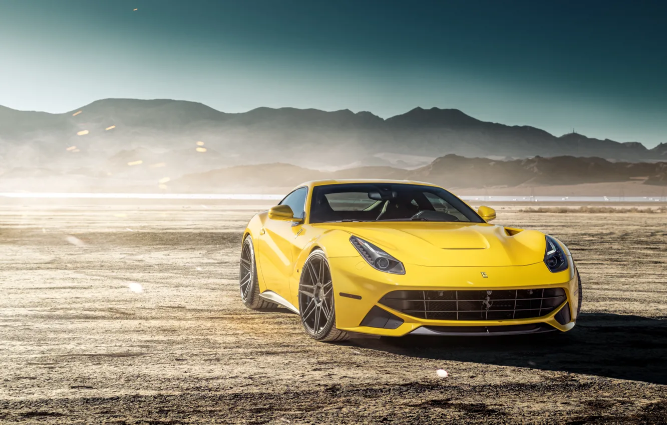 Фото обои дизайн, пустыня, желтая, Ferrari F12