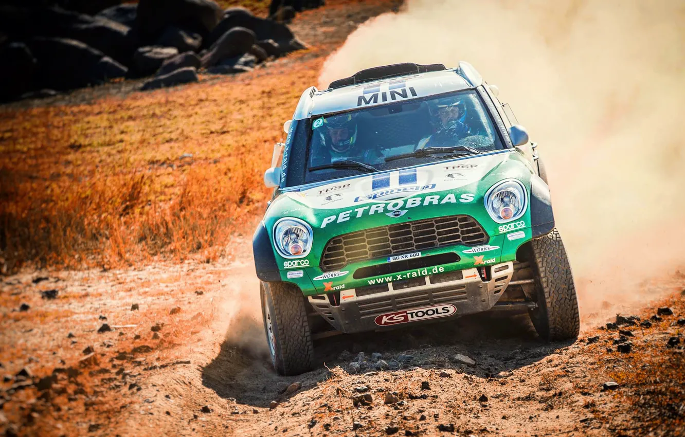 Фото обои Авто, Mini, Пыль, Спорт, Зеленый, Машина, Скорость, Гонка